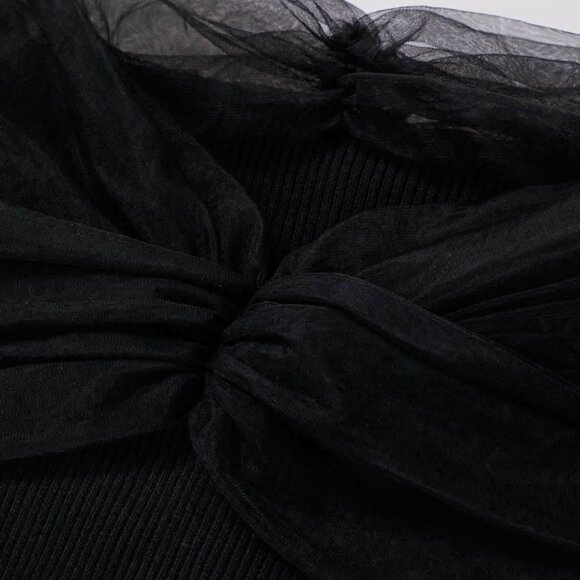 CHICWISH - Off-Shoulder Mesh Spliced Knit Top - Black - Size : S/M - Picture 4 of 7